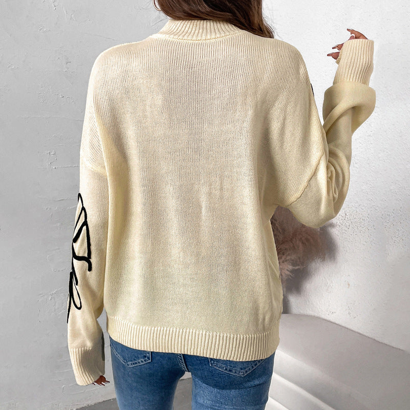 Pullover mit halbem Rollkragen und Blumenmuster