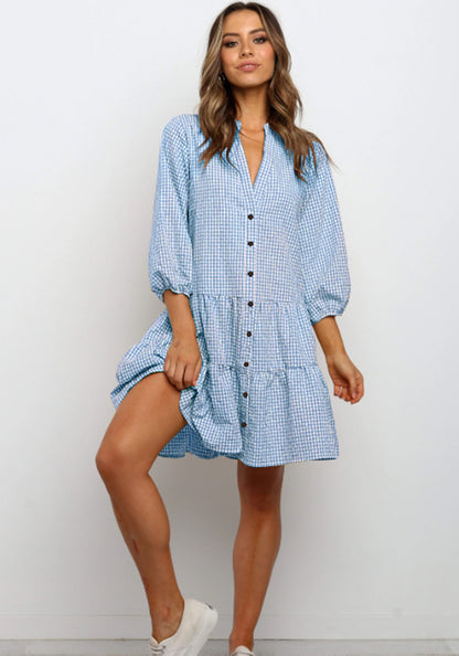Ruffled dress with checked pattern