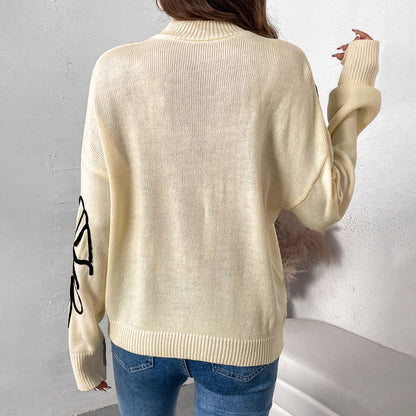 Pullover mit halbem Rollkragen und Blumenmuster