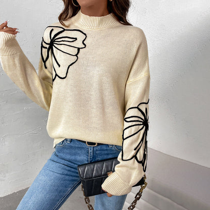 Pullover mit halbem Rollkragen und Blumenmuster