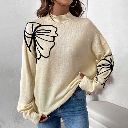 Pullover mit halbem Rollkragen und Blumenmuster