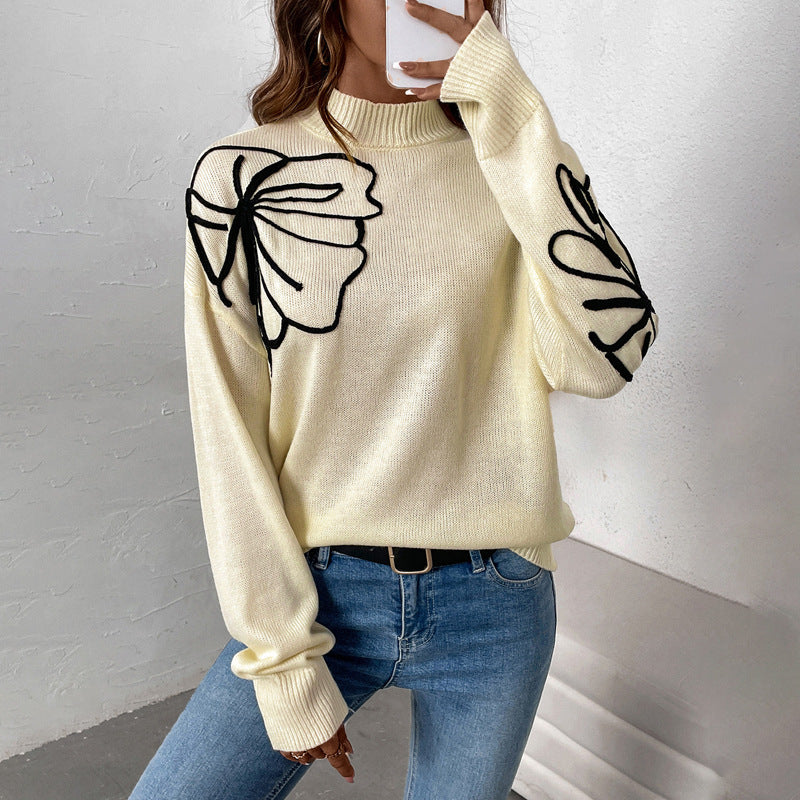 Pullover mit halbem Rollkragen und Blumenmuster